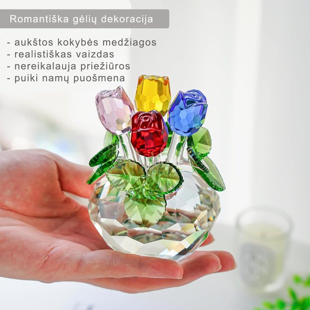 Krāsainu kristāla rožu pušķis vāzē - kristāls H&D