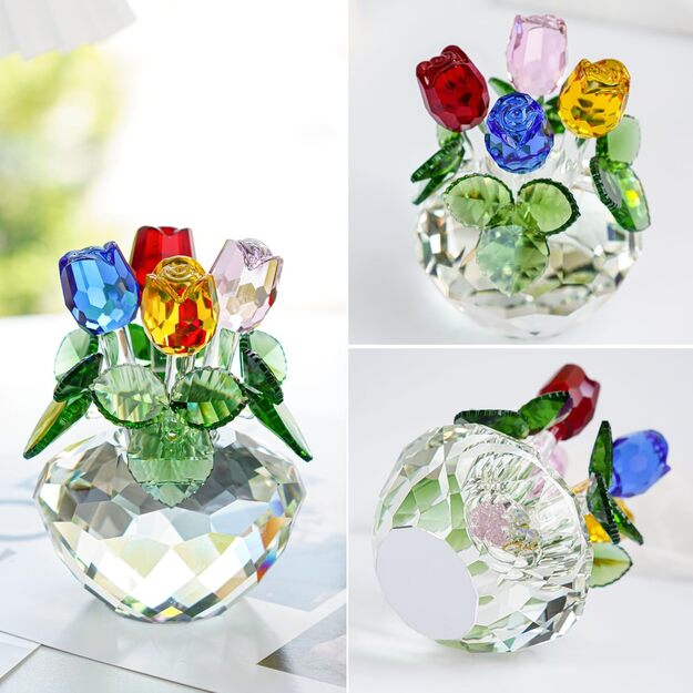 Krāsainu kristāla rožu pušķis vāzē - kristāls H&D