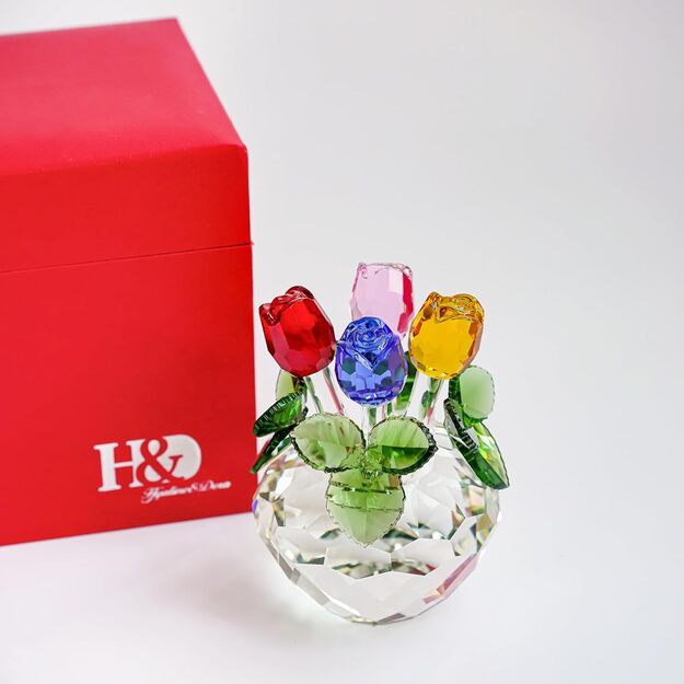 Krāsainu kristāla rožu pušķis vāzē - kristāls H&D