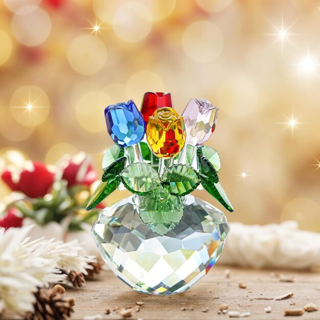 Krāsainu kristāla rožu pušķis vāzē - kristāls H&D