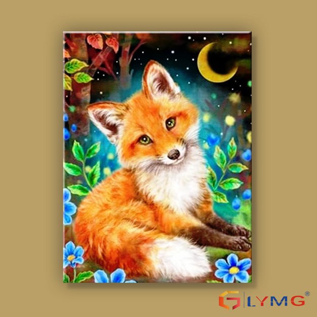 Dimanta mozaīka 5D 30x40cm (35x45cm) mīlīgs lapsiņš starp ziediem mēness gaismā