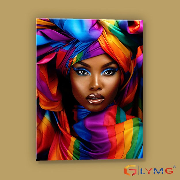 Diamond Painting 5D 30x40cm (35x45cm) Woman Portrait with Colorful Headwrap