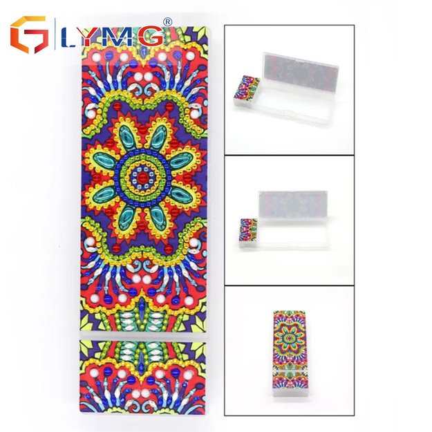 Pencil case – diamond painting – with pink-yellow mandala