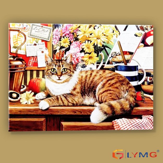 5D diamond painting set 30x40cm (35x45cm) cat, table