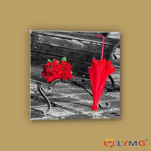 5D diamond painting set 30x30cm (35x35cm) umbrella, flowers, bench