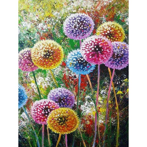 Dimanta mozaīka 5D 30x40cm (35x45cm) krāsainas pienenes mākslinieciskā stilā