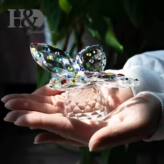 Crystal Butterfly Figurine with Colorful Rhinestones – Table Decoration - crystal H&D