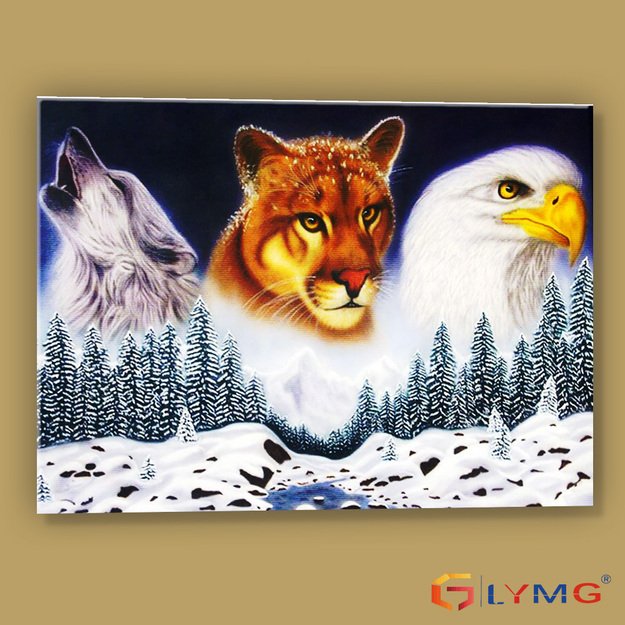 Diamond Painting 5D 30x40cm (35x45cm) Wildlife Scene – Wolf, Puma and Eagle in Snowy Forest