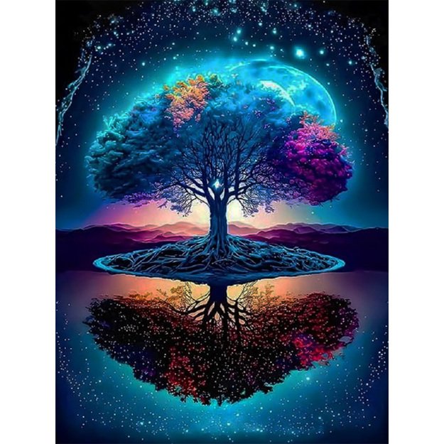 Diamond Painting 5D 30x40cm (35x45cm) Tree of Life with Moon Reflection