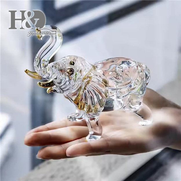Crystal Elephant with Gold Accents – Decorative Figurine for Luck - crystal H&D