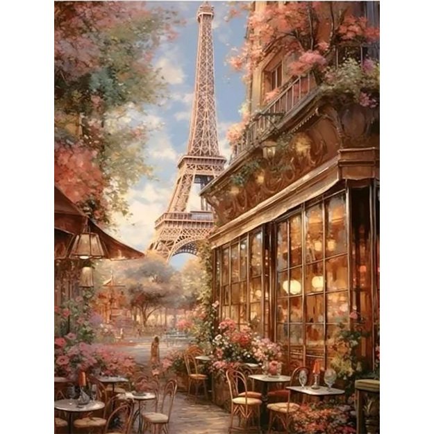 Diamond Painting 5D 30x40cm (35x45cm) Paris Café with Eiffel Tower