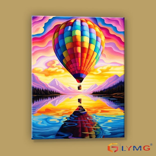 Diamond Painting 5D 30x40cm (35x45cm) Colorful Hot Air Balloon over Lake