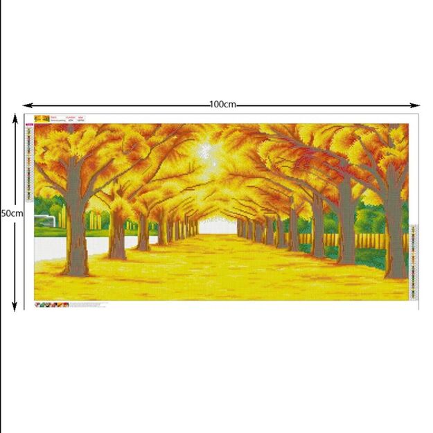 Pilno dėliojimo mozaikinė dėlionė 50x100cm (55x105cm) ruduo, medžiai