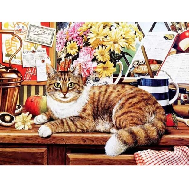 Pilno dėliojimo mozaikinė dėlionė 30x40cm (35x45cm) katė, stalas