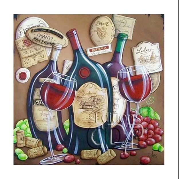 Pilno dėliojimo mozaikinė dėlionė 30x30cm (35x35cm) vynas, vaisiai, taurės