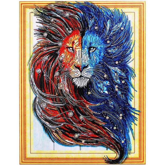 Nepilno dėliojimo deimantinė mozaika 5d liūtas 40x50cm (47x57cm)