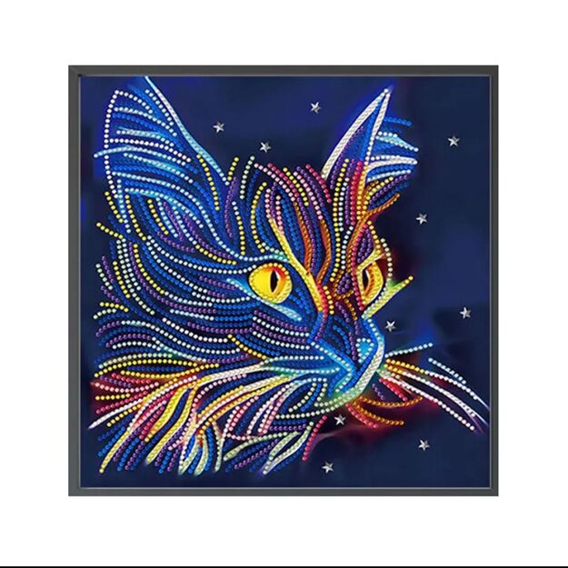 Tamsoje švytinti deimantinė mozaika 30x30cm katė